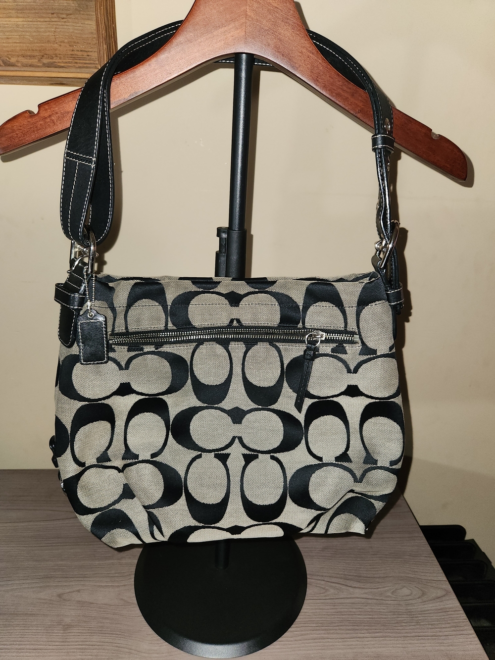 Coach Black and Cream Logo Crossbody or Hobo Bag Adjustable Strap